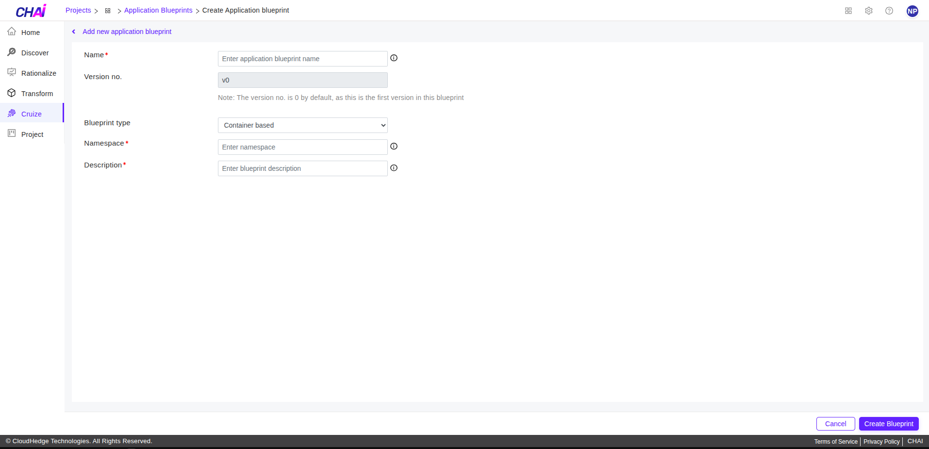 Cruize application blueprint