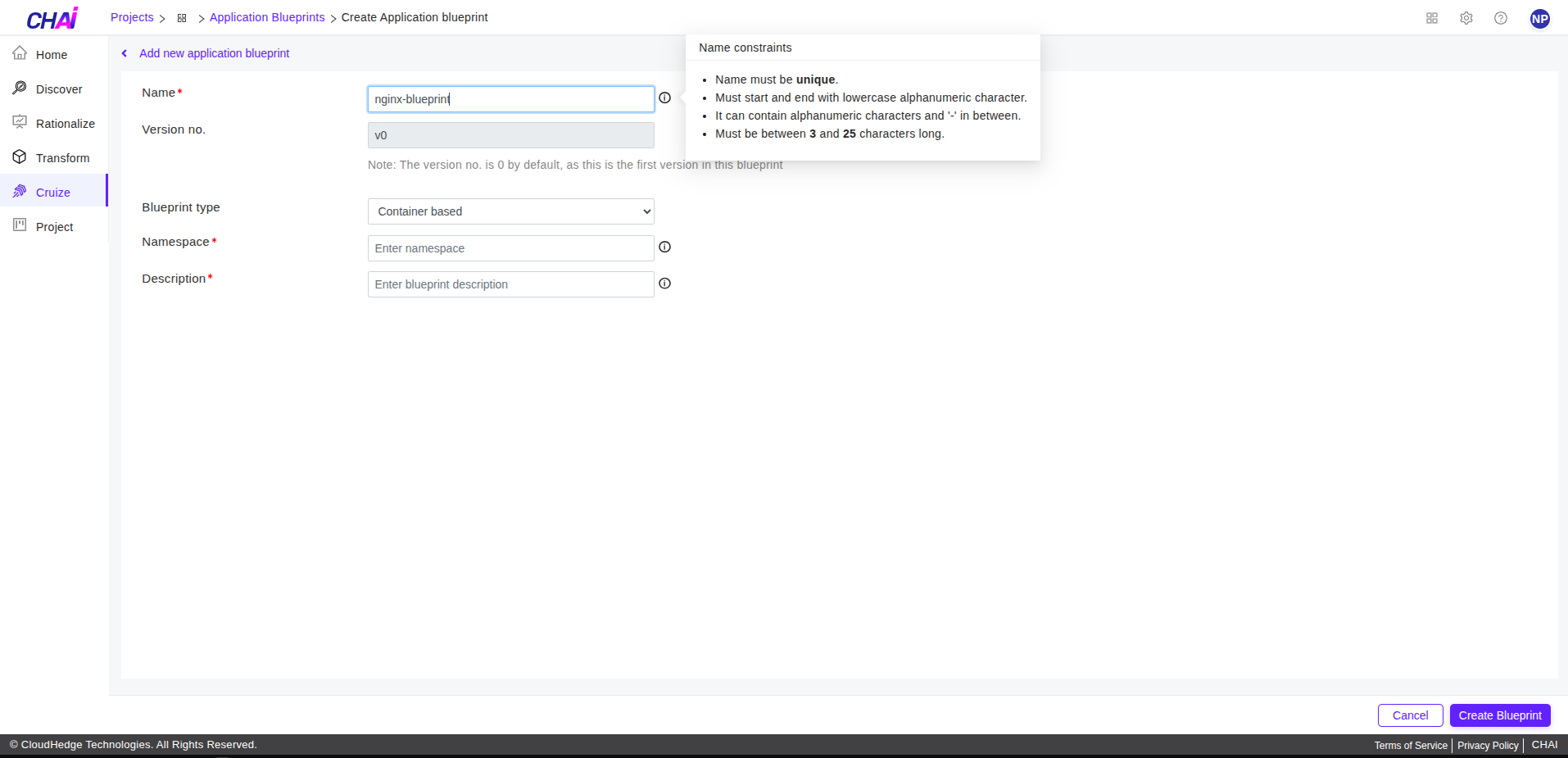 Cruize application blueprint