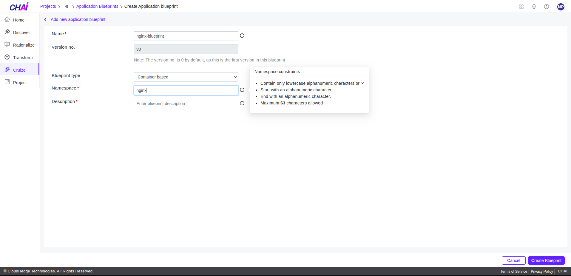 Cruize application blueprint