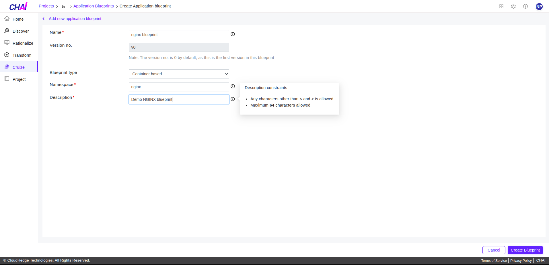 Cruize application blueprint