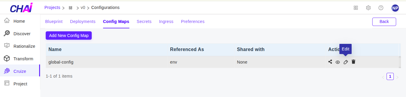 Cruize Shared configmaps