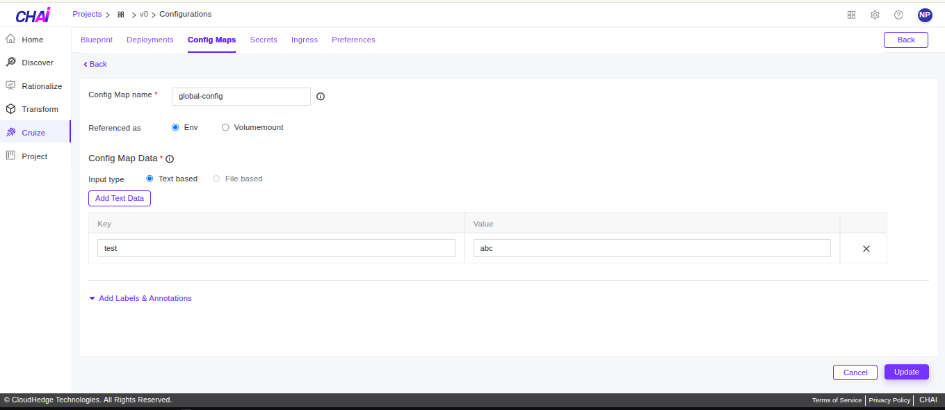 Cruize Shared configmaps