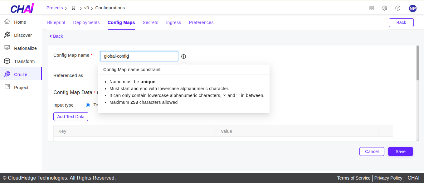 Cruize Shared configmaps
