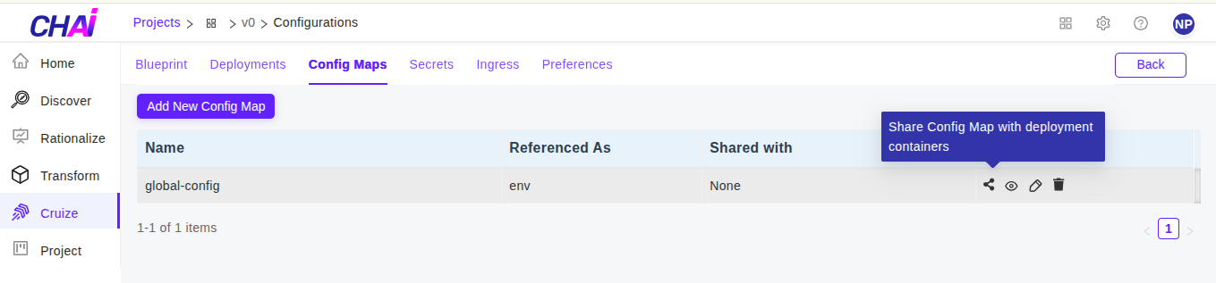 Cruize Shared configmaps