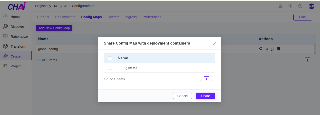 Cruize Shared configmaps