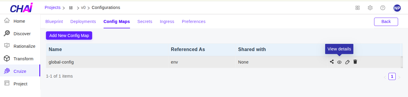 Cruize Shared configmaps
