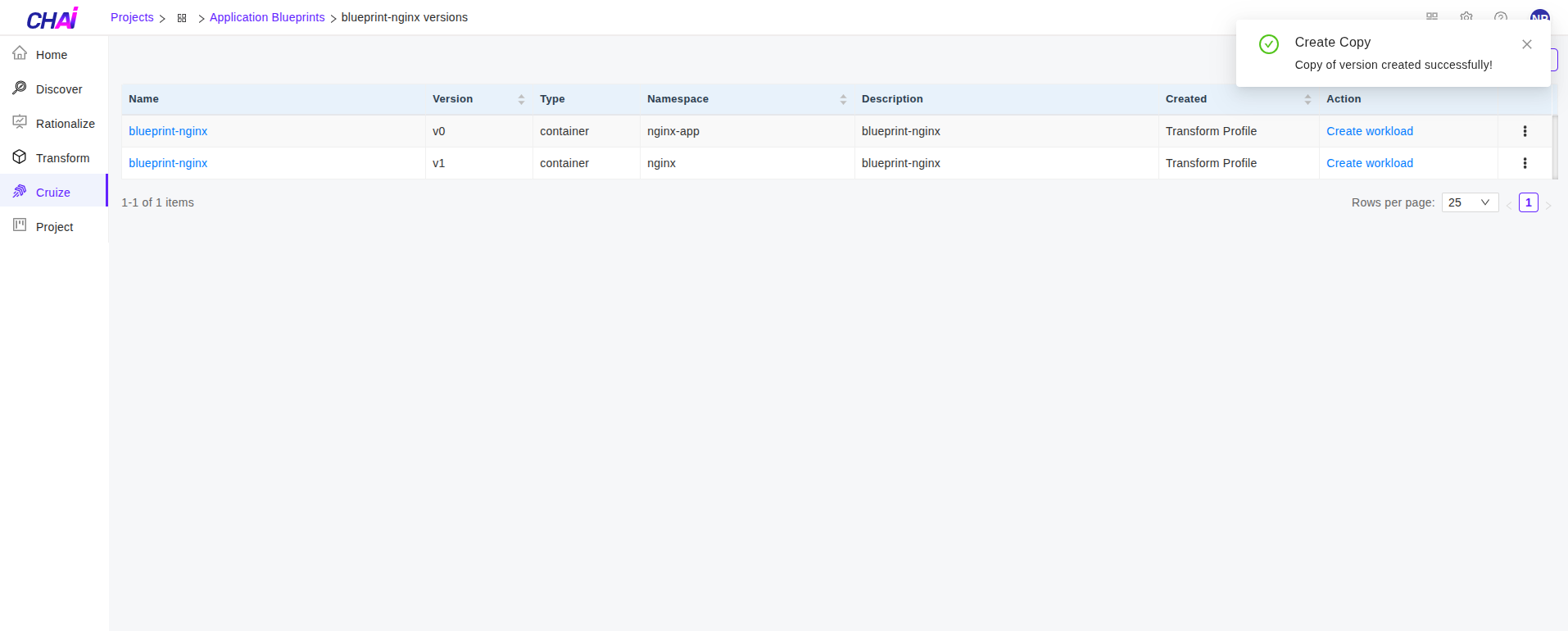 Cruize blueprint versions