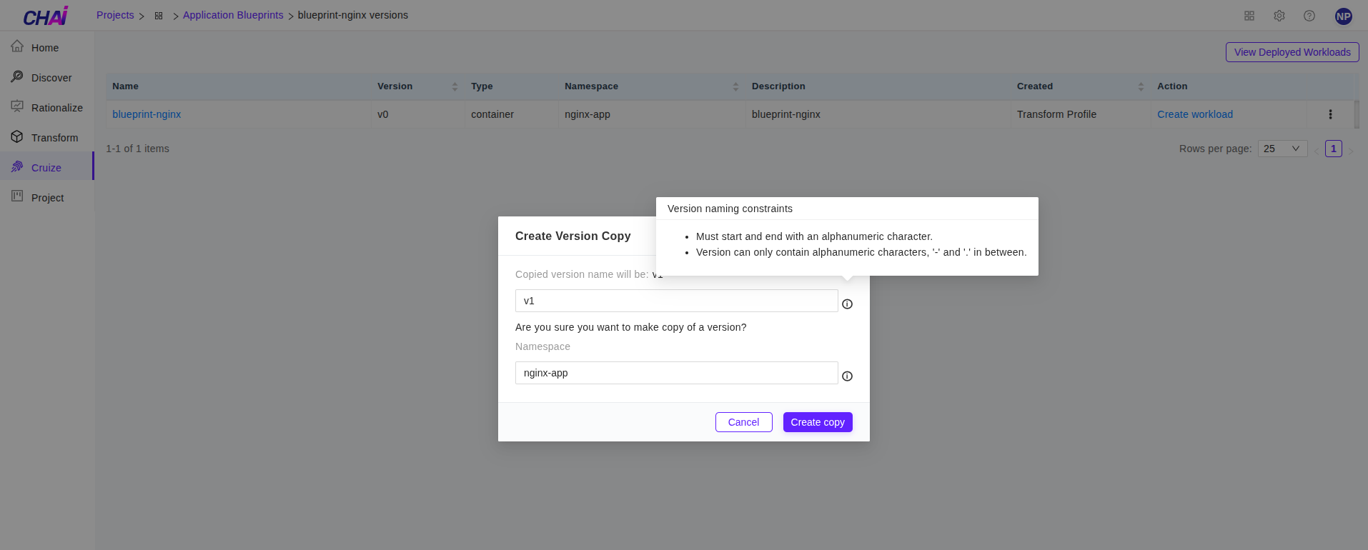 Cruize blueprint versions