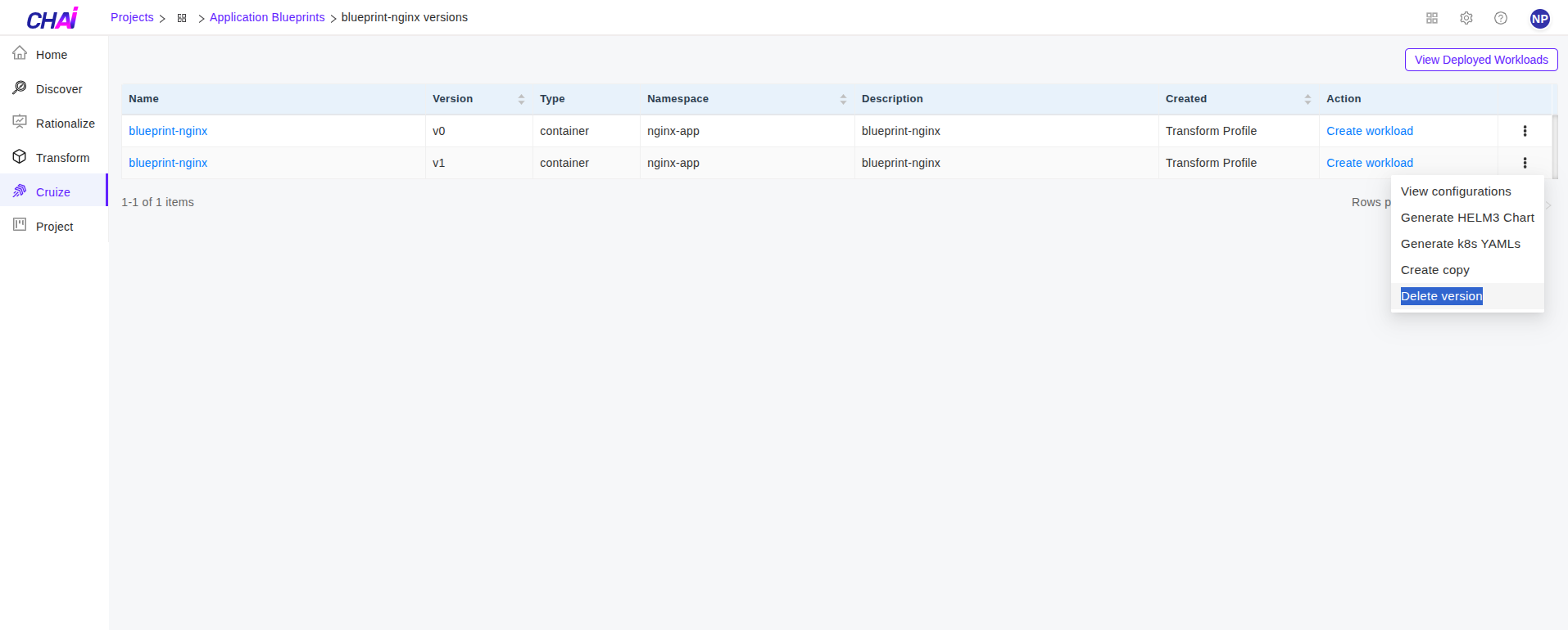 Cruize blueprint versions