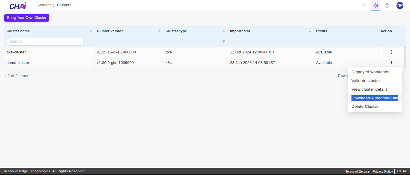 cluster-config-menu