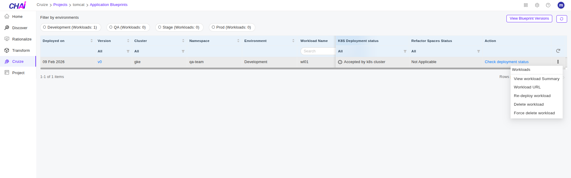 Actions on Workloads