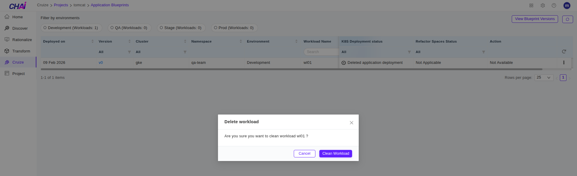 Clean Workload Confirmation