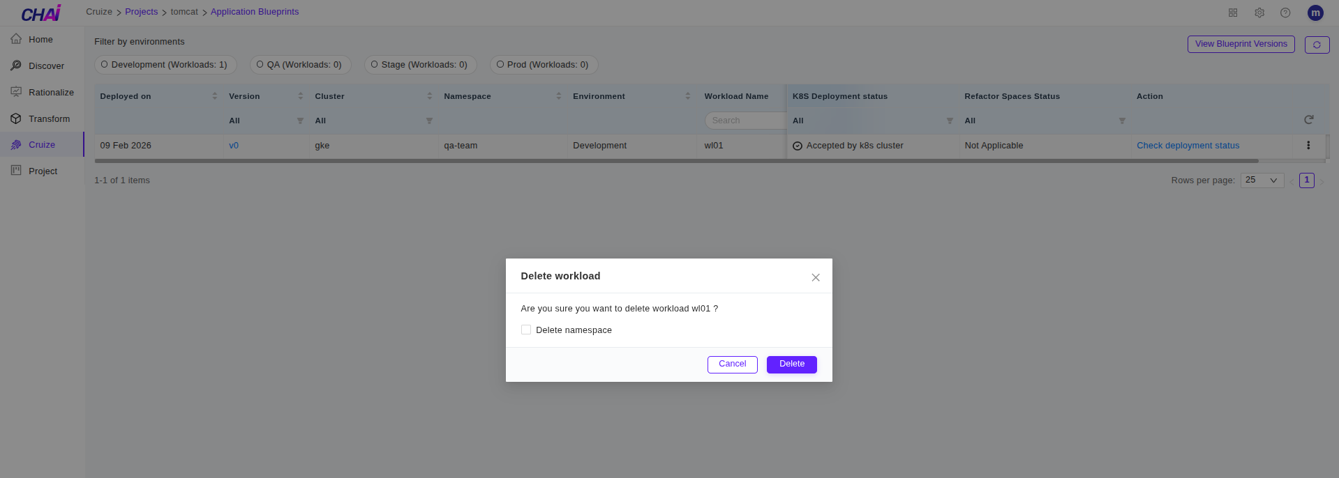 Delete Workload Notification