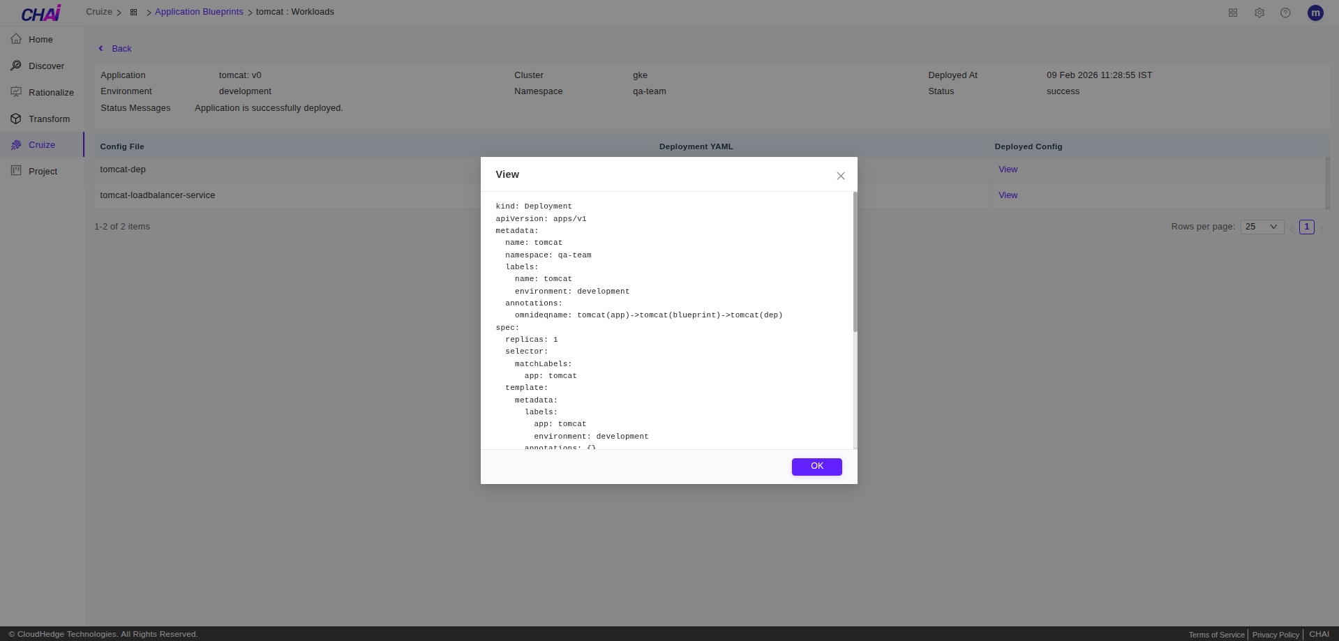 Deployed YAML
