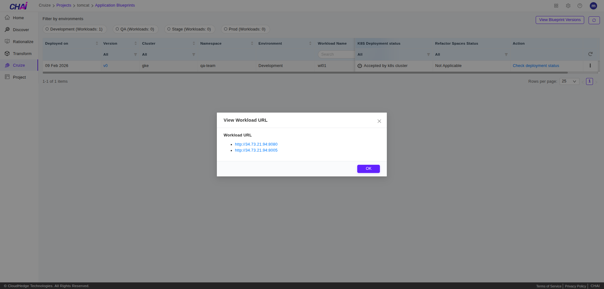 Workload URL