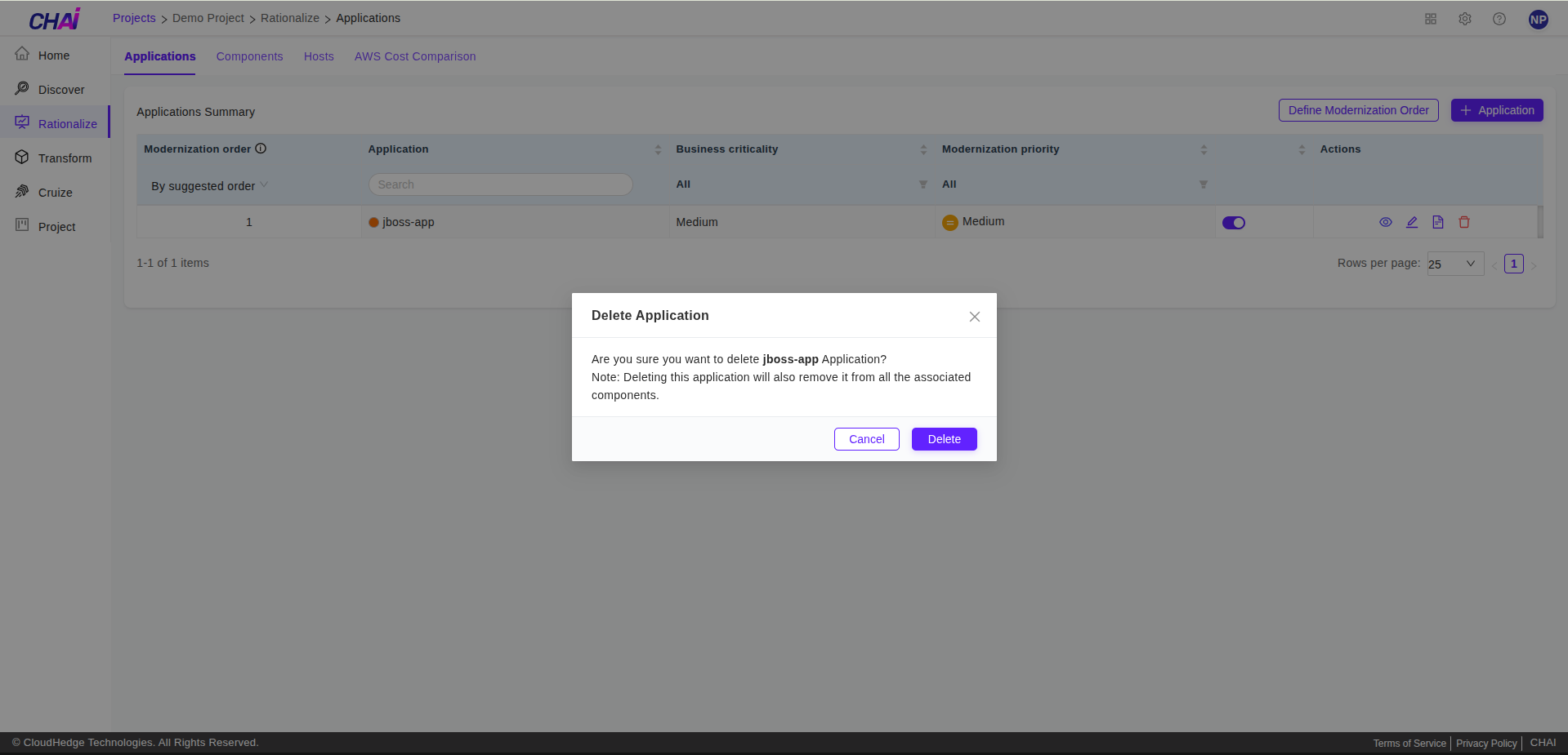Delete Application