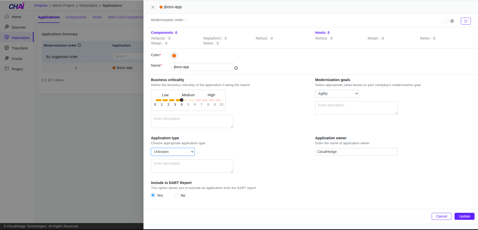Edit Application Screen