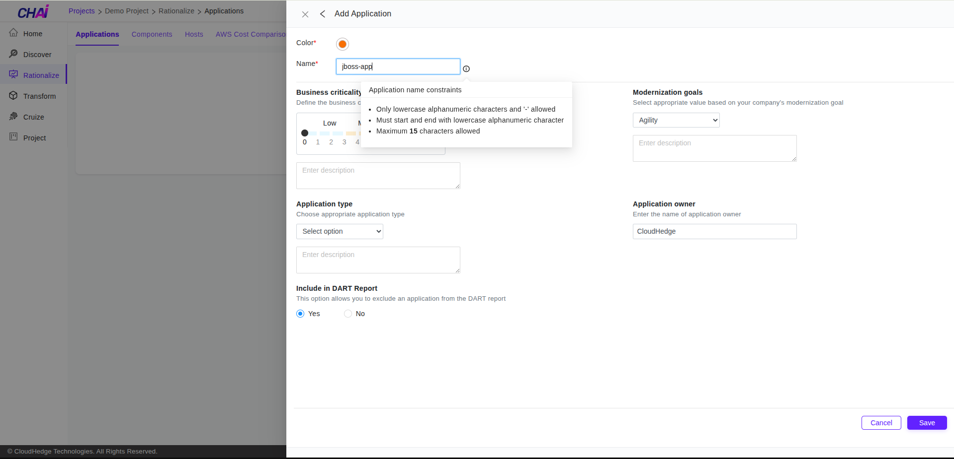 Application Name and Constraints