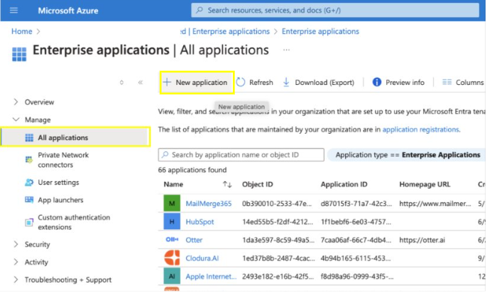 Azure Click New App