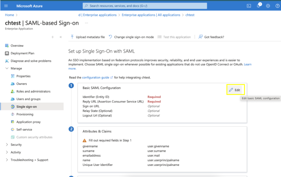 Azure Edit Configuration