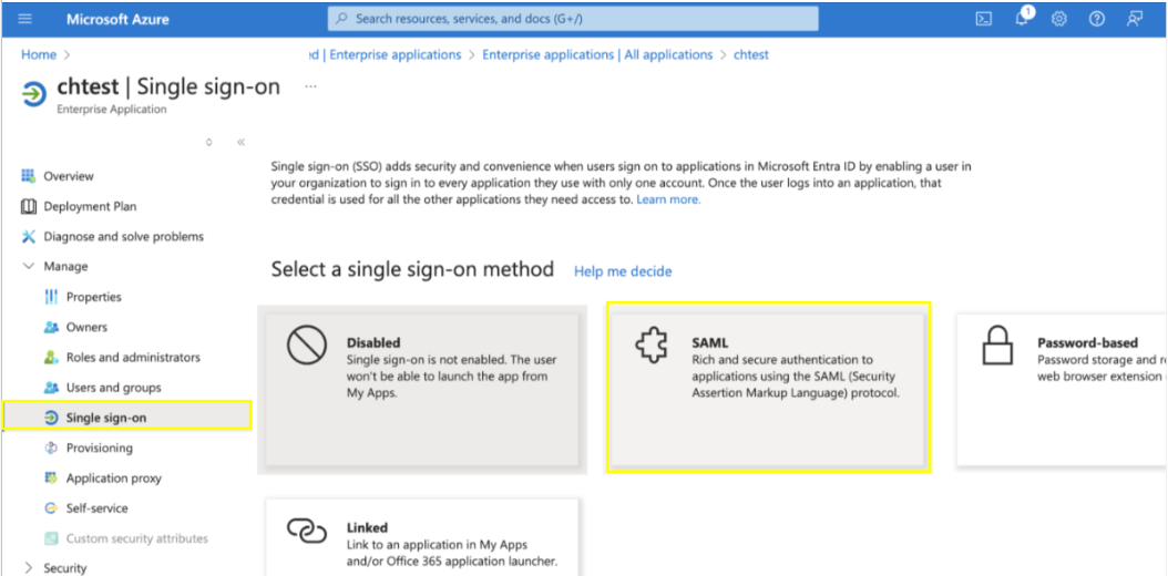 Azure Select SAML