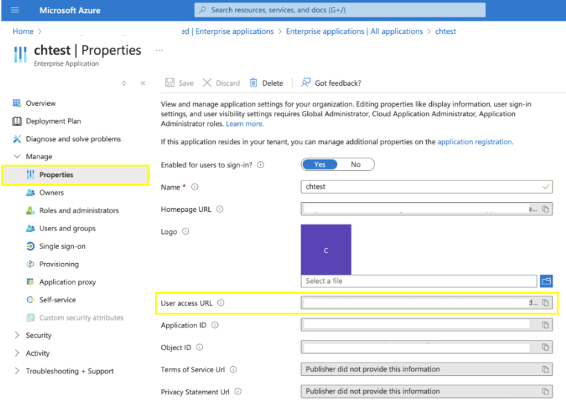 Azure User Access URL