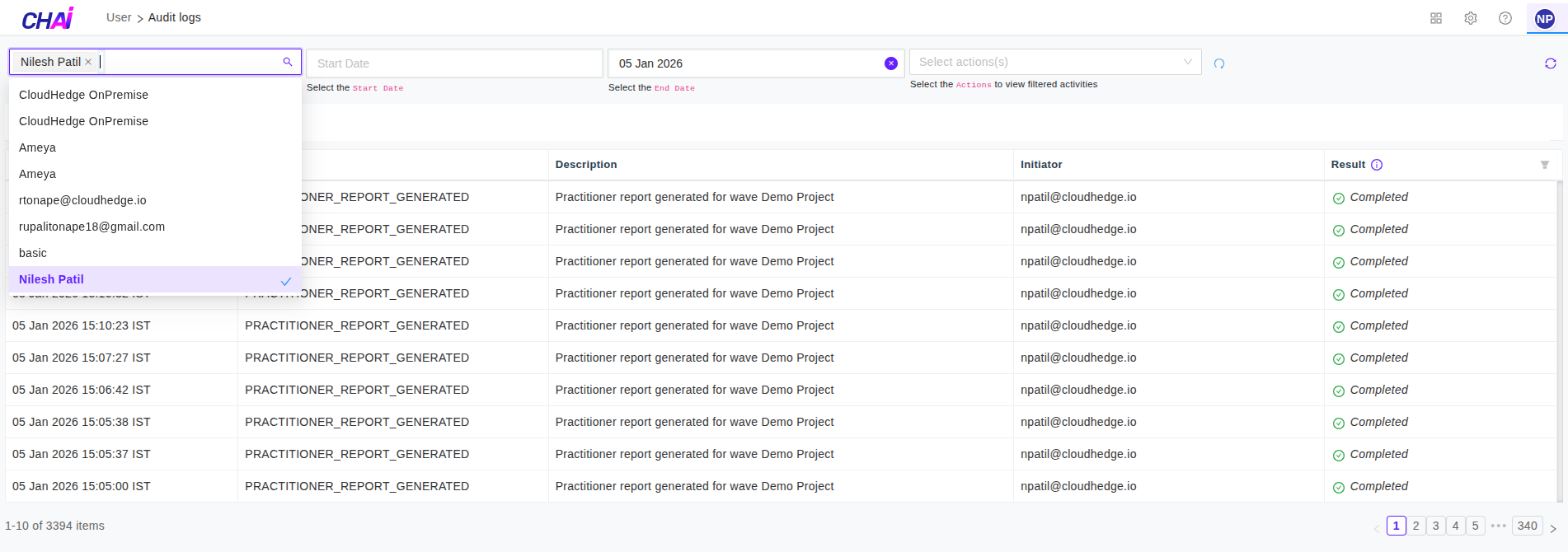 Select Users to View Activities