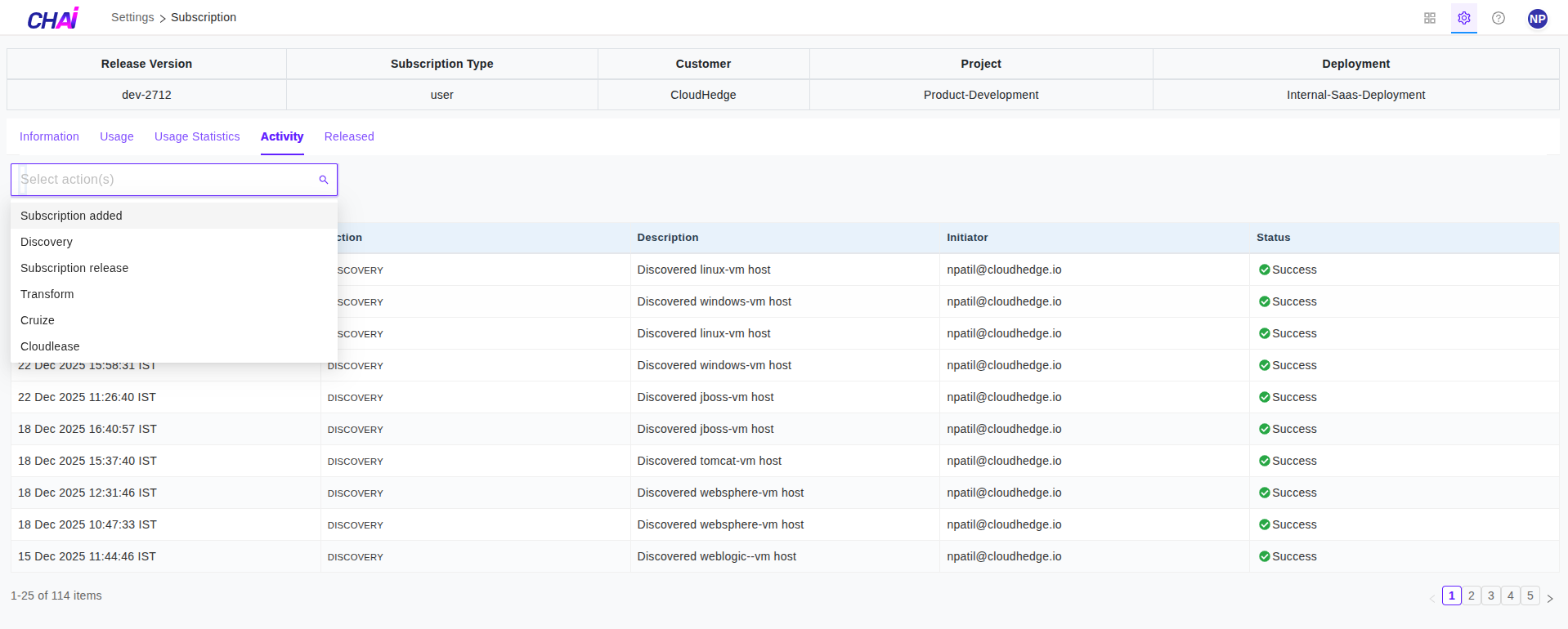 View Subscription Activity