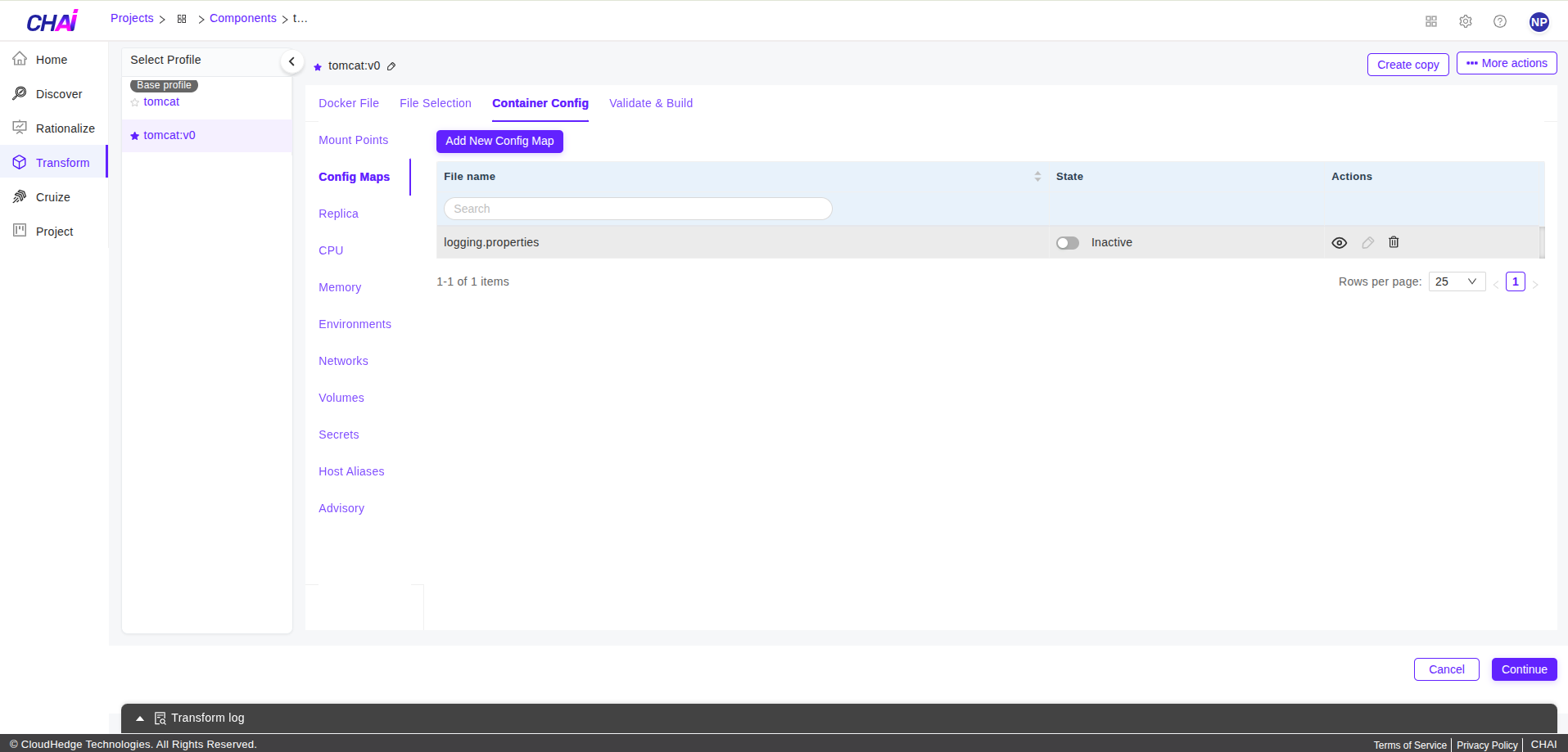 Transform Include Files tab