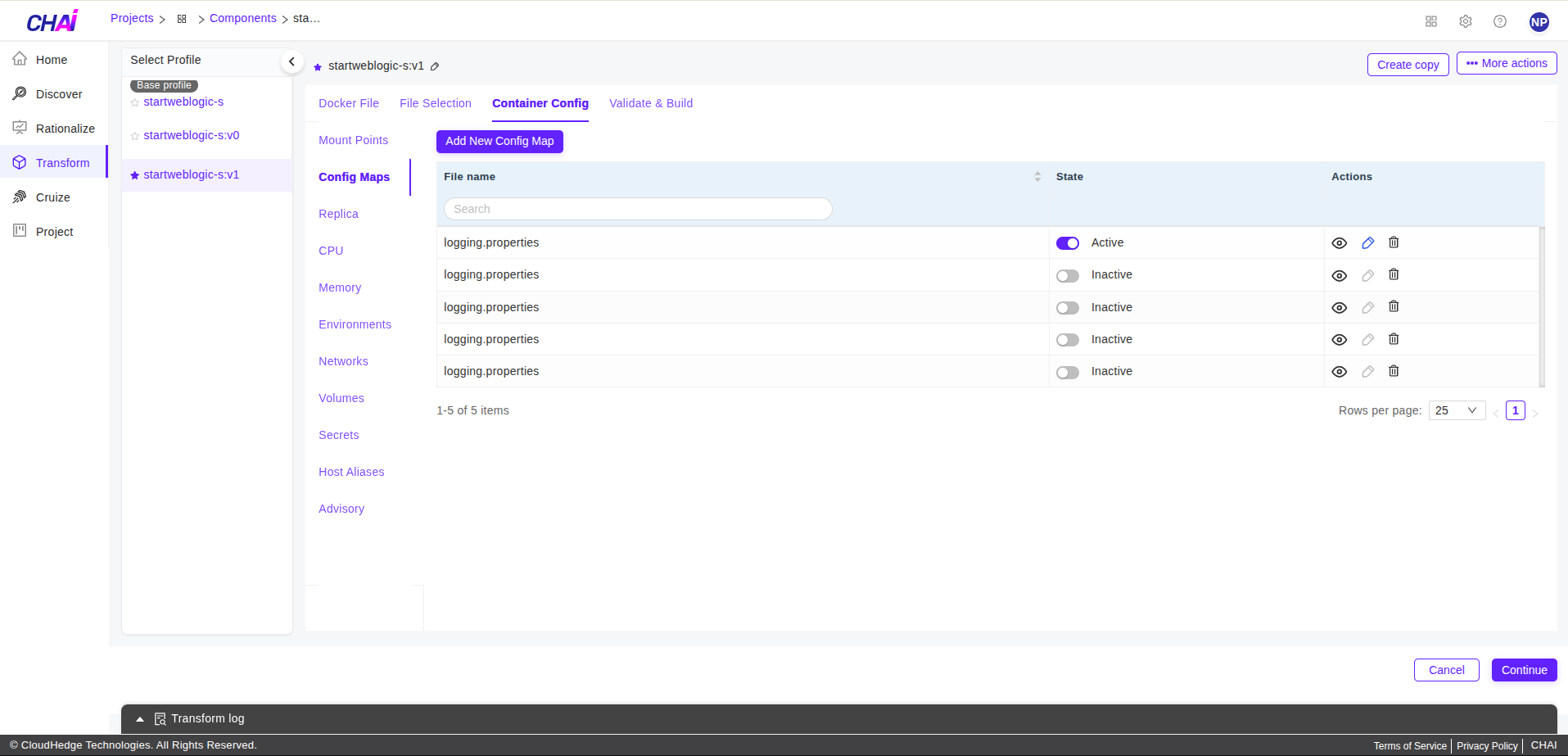 Transform Include Files tab