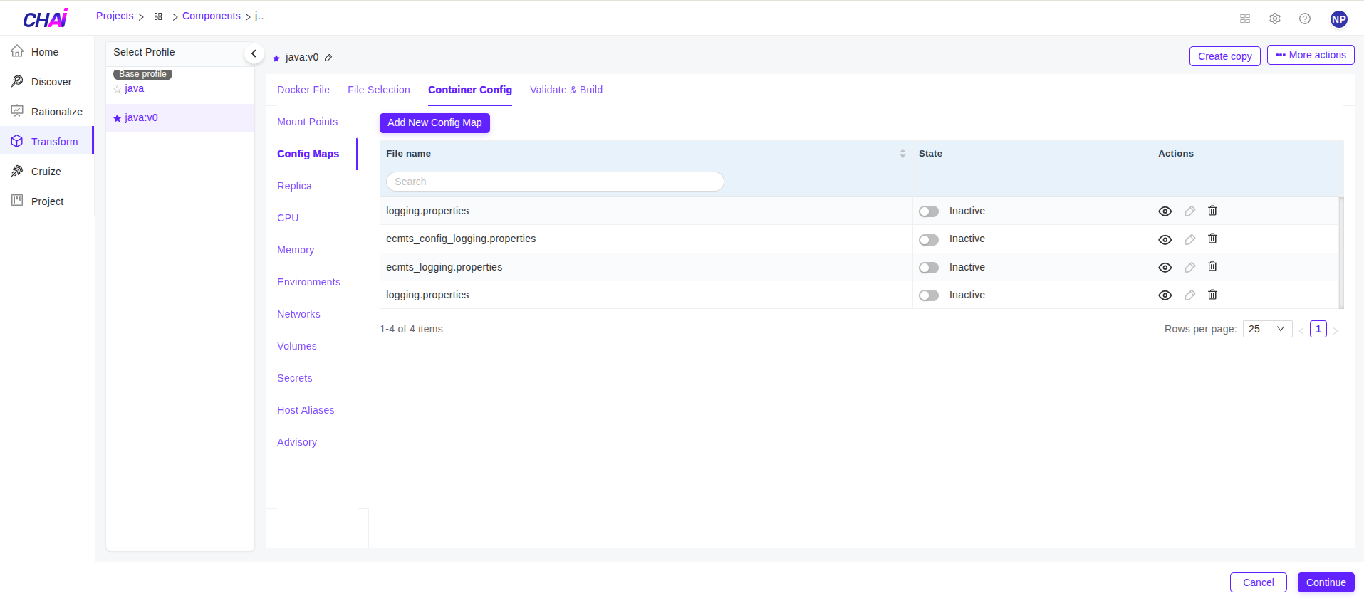 Transform Include Files tab