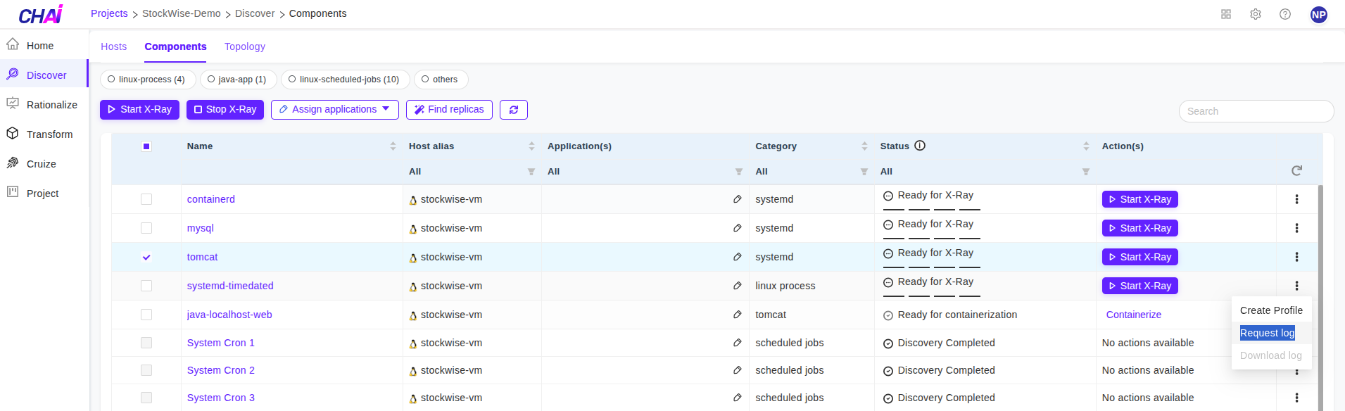 Component request log